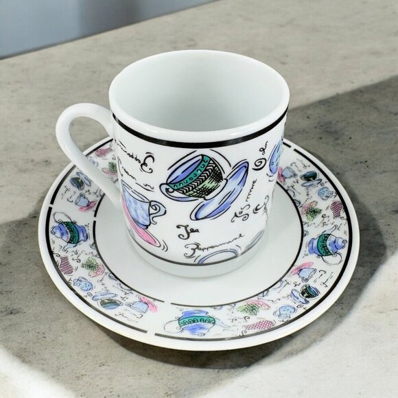 Vintage CHEKOSLOVAKIAN Fine Porcelain Motif Teacup And Saucer Czechoslovakia Set - Picture 2 of 16